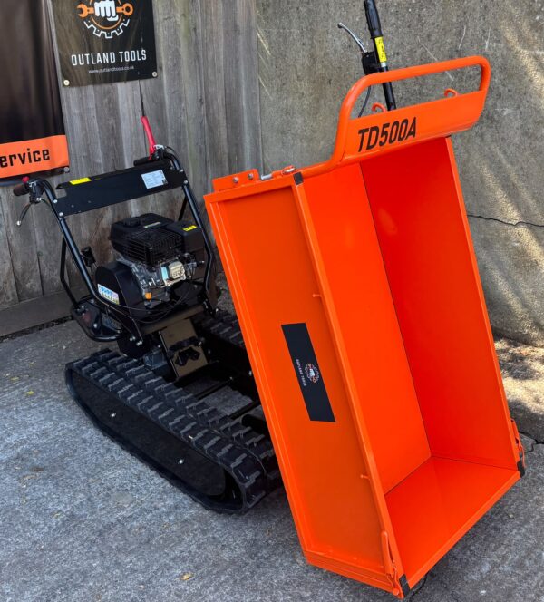 Mini Dumper tracked power barrow with side cargo box Outland Tools TD500A 196cc Petrol 500KG 3+1 Gearbox